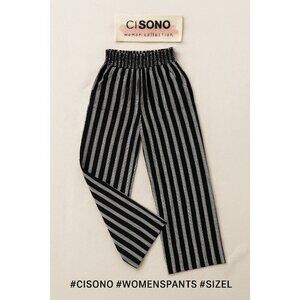 Ci Sono Black & White Stripe Wide Leg Pants – Smocked Waist – Size L
